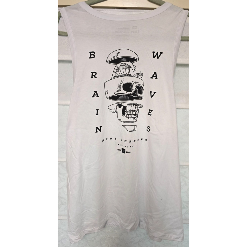 Chomp Brand Tank Top Mens XL White Brain Waves Skull Surf Graphic Shirt NEW